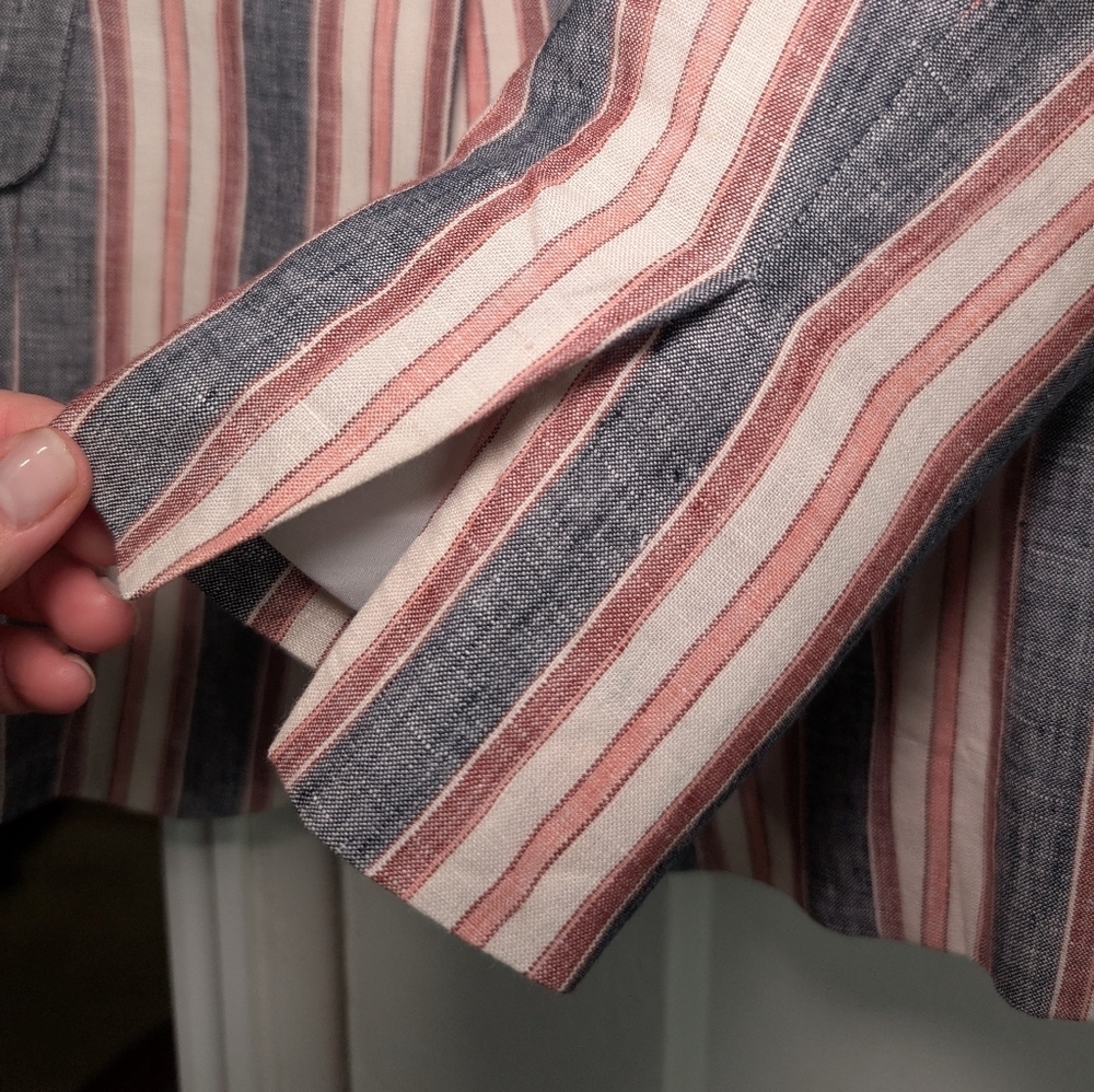 Frame Linen Denim Red and Blue Striped Blazer - Picture 7 of 10